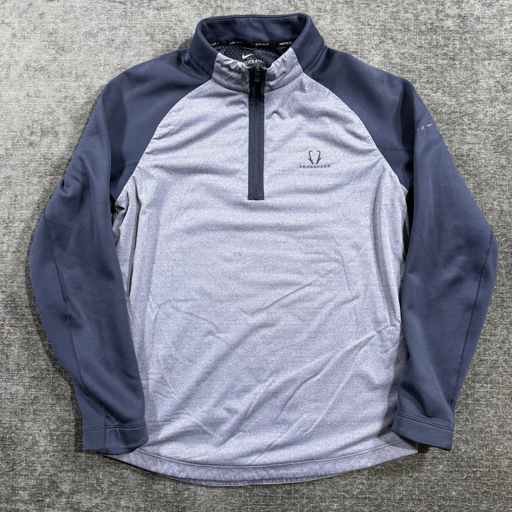 Nike Aerolayer Golf 1/4 Zip Pullover Men's Size Small Blue Lined Pronghorn Logo